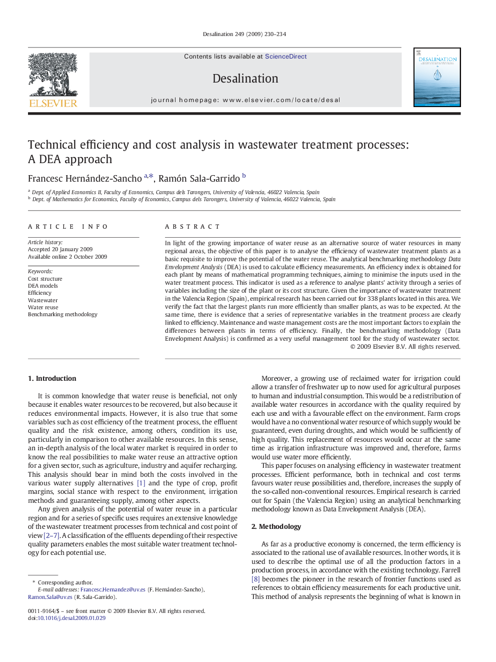 Technical efficiency and cost analysis in wastewater treatment processes: A DEA approach