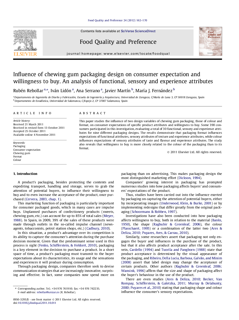 Influence of chewing gum packaging design on consumer expectation and willingness to buy. An analysis of functional, sensory and experience attributes