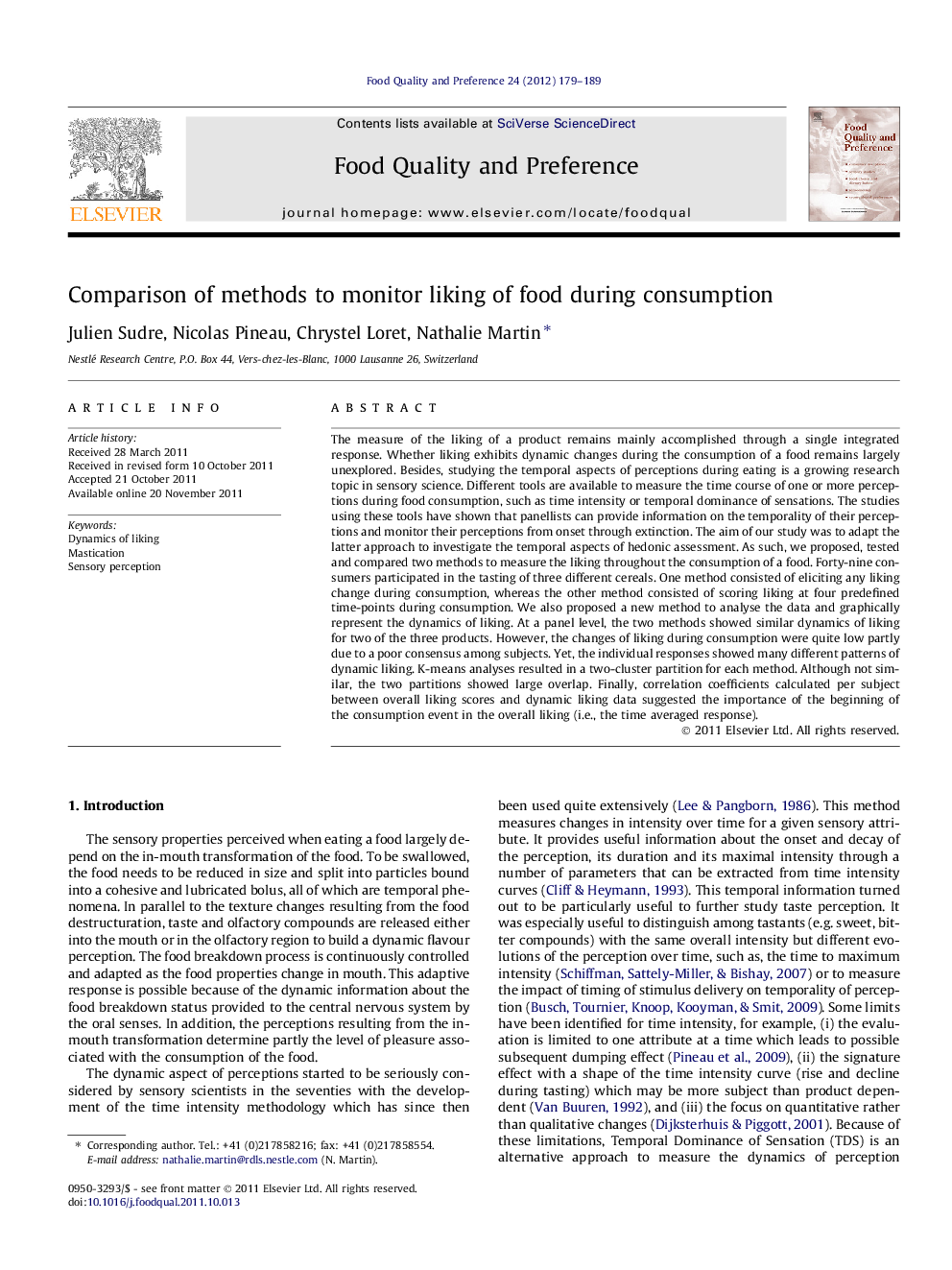 Comparison of methods to monitor liking of food during consumption