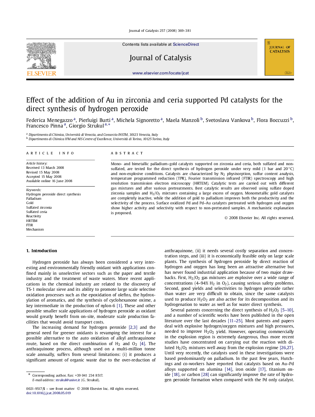 Effect of the addition of Au in zirconia and ceria supported Pd catalysts for the direct synthesis of hydrogen peroxide