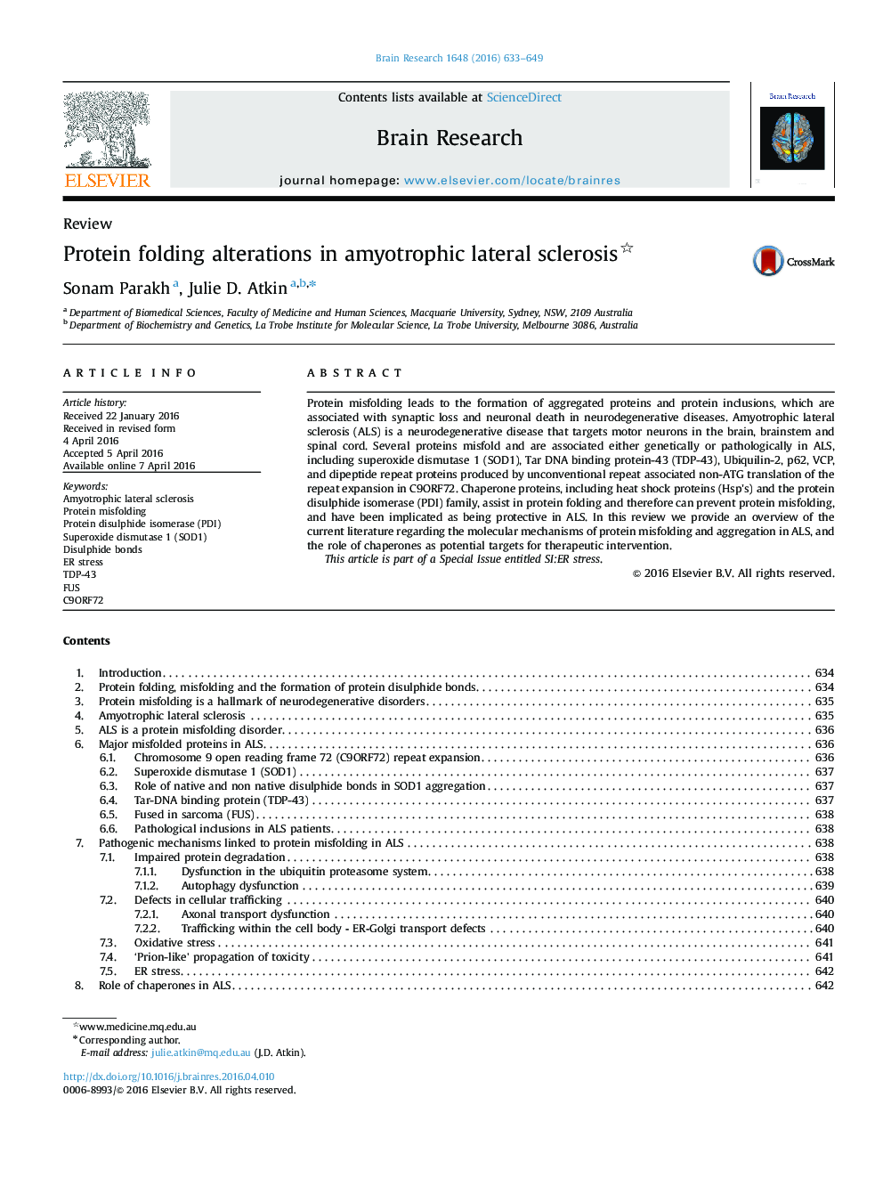 ReviewProtein folding alterations in amyotrophic lateral sclerosis