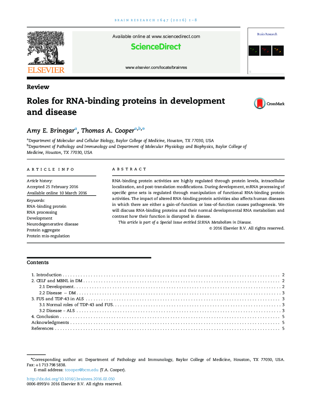 ReviewRoles for RNA-binding proteins in development and disease