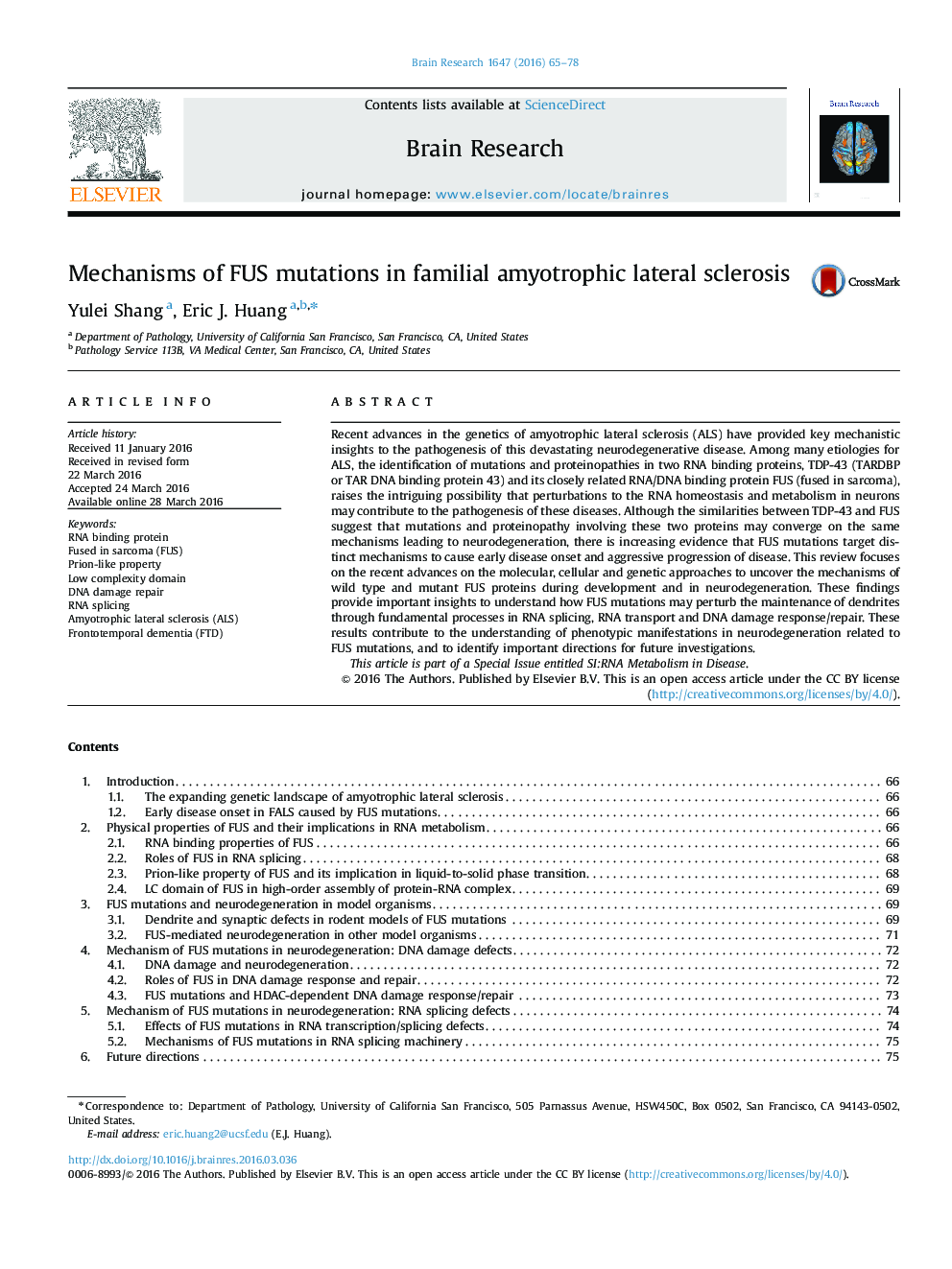 Mechanisms of FUS mutations in familial amyotrophic lateral sclerosis