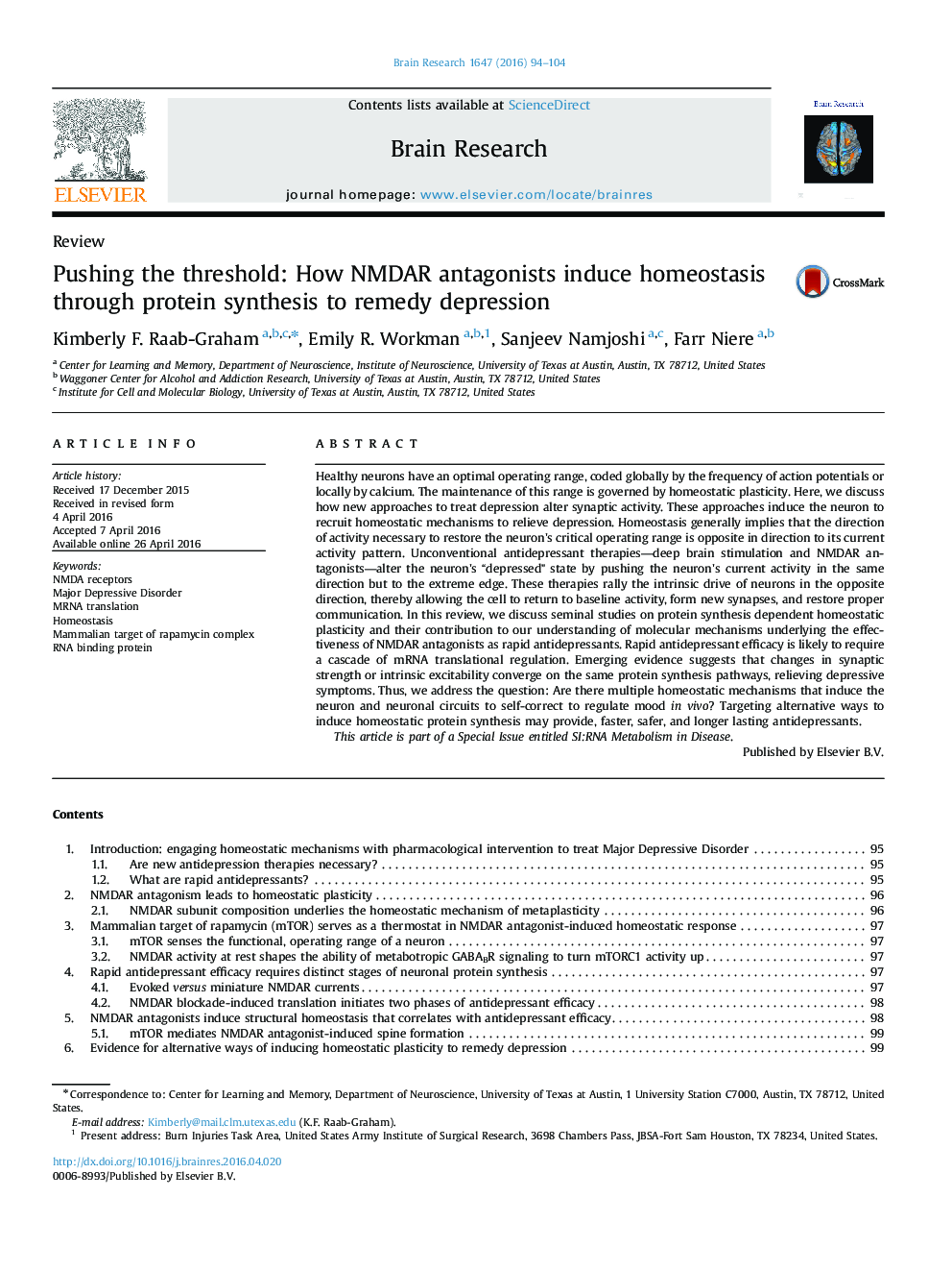 ReviewPushing the threshold: How NMDAR antagonists induce homeostasis through protein synthesis to remedy depression