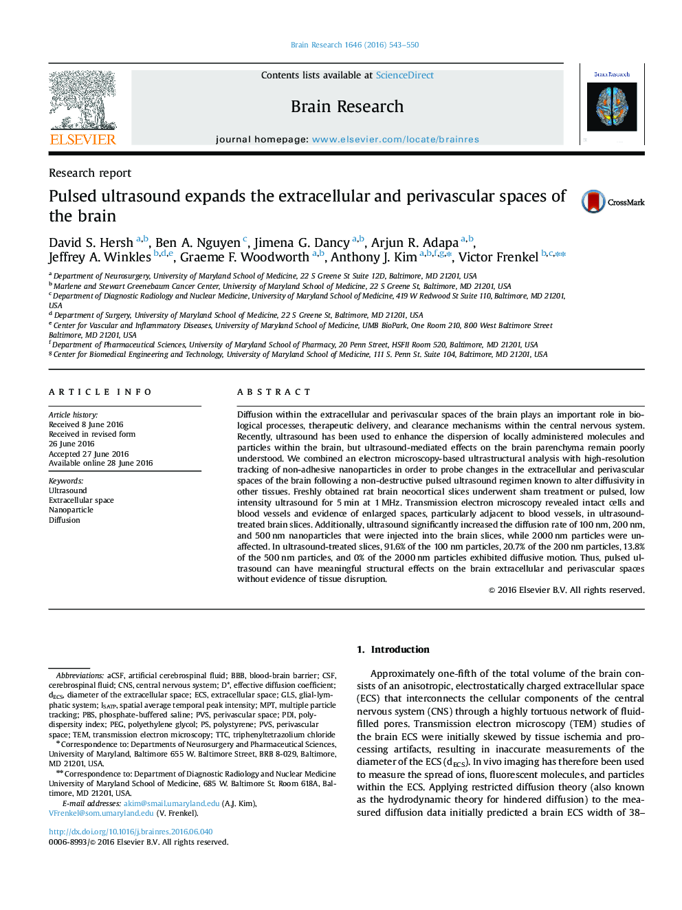 Research reportPulsed ultrasound expands the extracellular and perivascular spaces of the brain