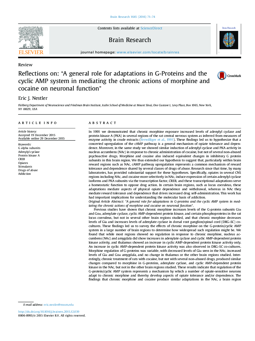 ReviewReflections on: “A general role for adaptations in G-Proteins and the cyclic AMP system in mediating the chronic actions of morphine and cocaine on neuronal function”