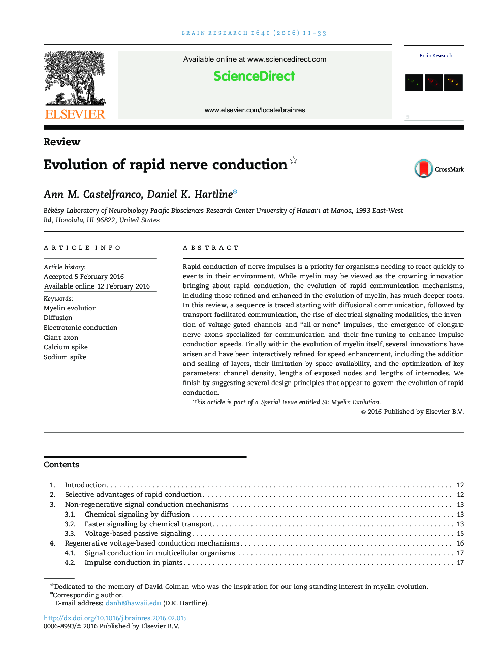 ReviewEvolution of rapid nerve conduction