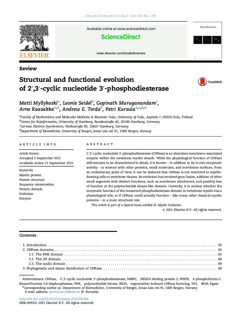 ReviewStructural and functional evolution of 2â²,3â²-cyclic nucleotide 3â²-phosphodiesterase