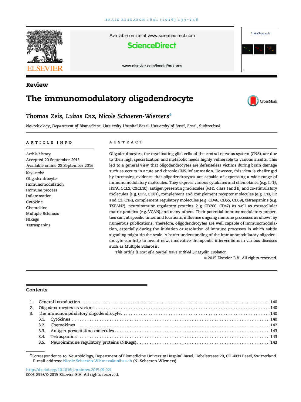 ReviewThe immunomodulatory oligodendrocyte
