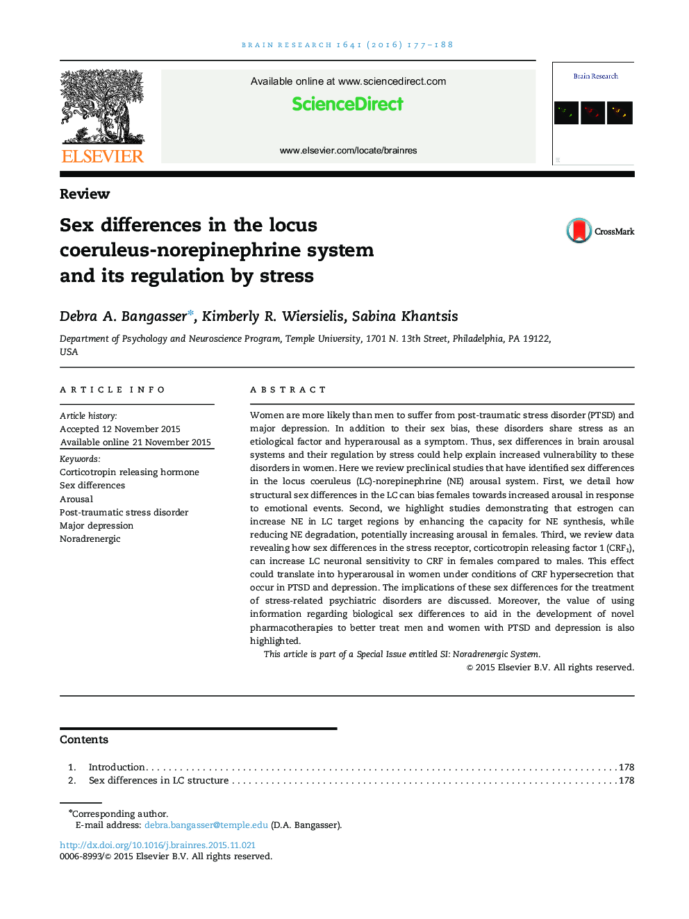 ReviewSex differences in the locus coeruleus-norepinephrine system and its regulation by stress