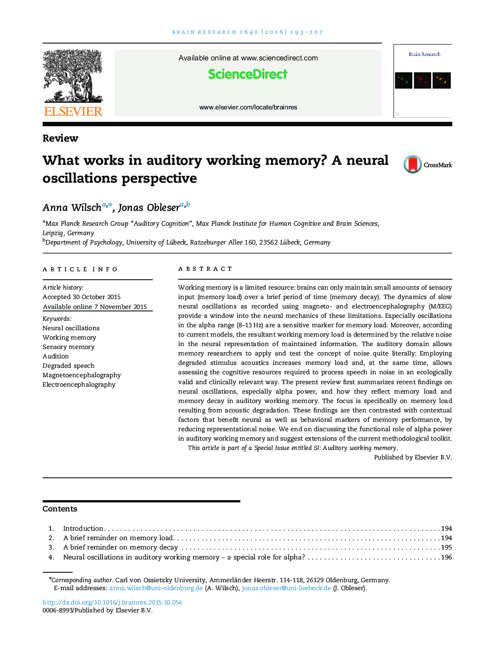 ReviewWhat works in auditory working memory? A neural oscillations perspective