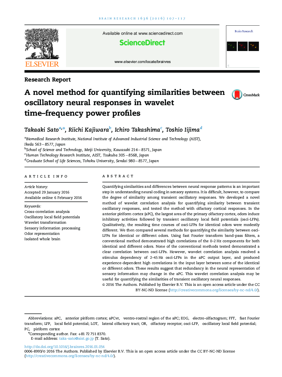 Research ReportA novel method for quantifying similarities between oscillatory neural responses in wavelet time-frequency power profiles