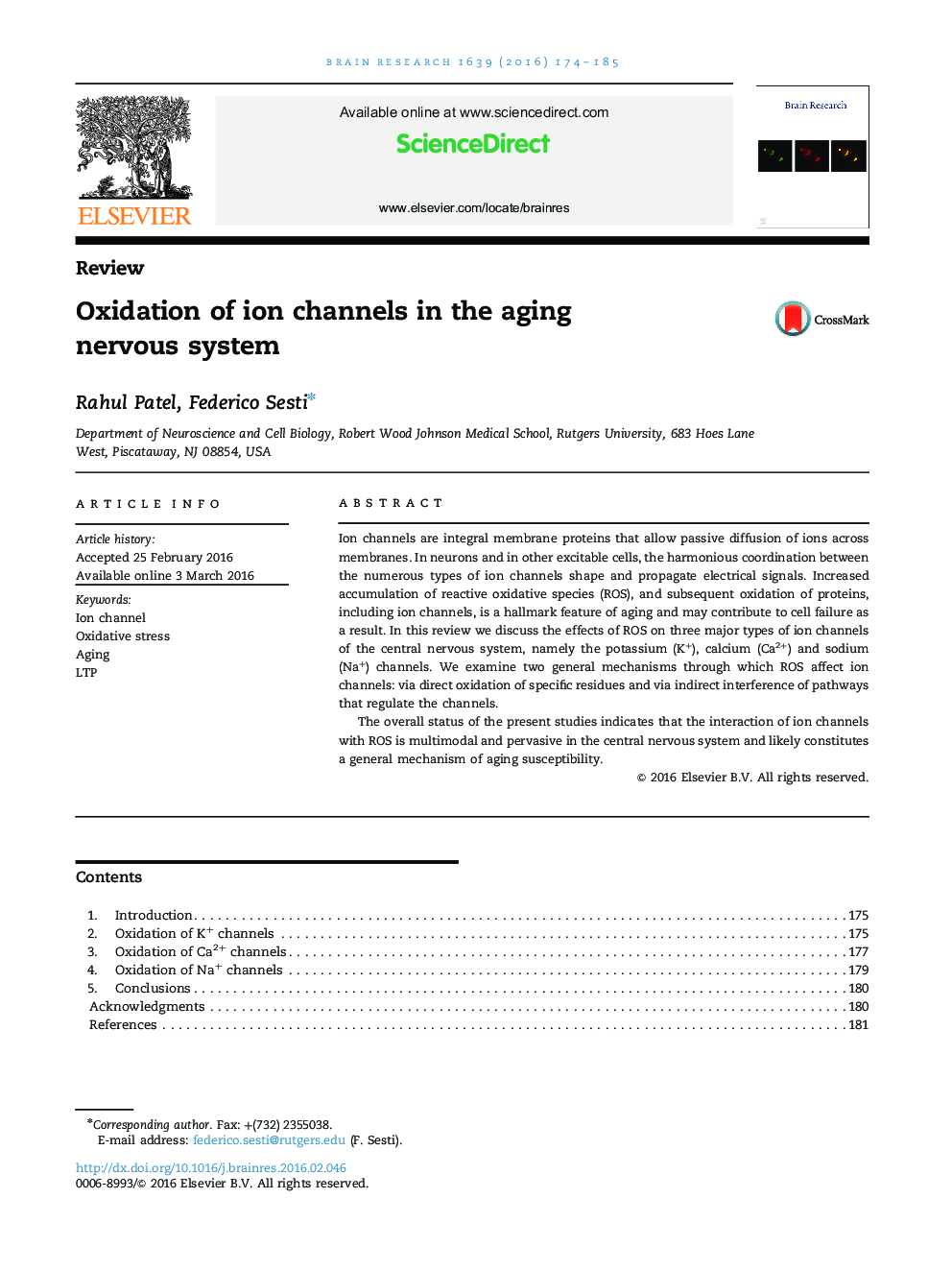 ReviewOxidation of ion channels in the aging nervous system