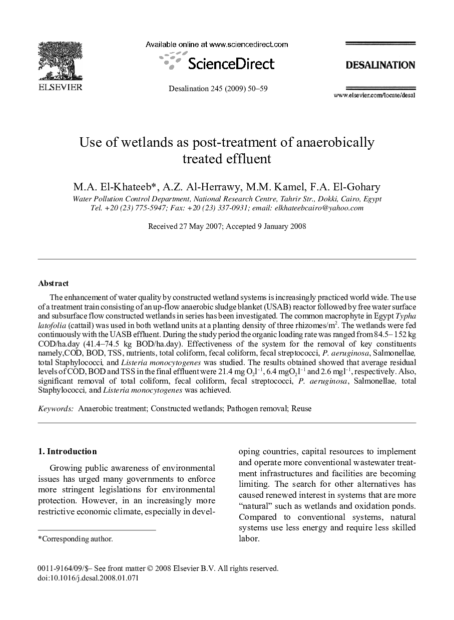 Use of wetlands as post-treatment of anaerobically treated effluent