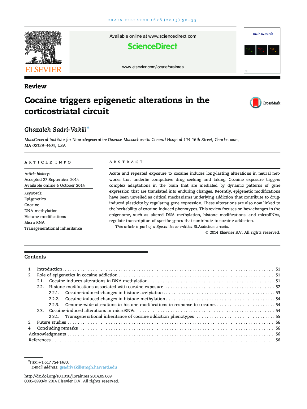 ReviewCocaine triggers epigenetic alterations in the corticostriatal circuit