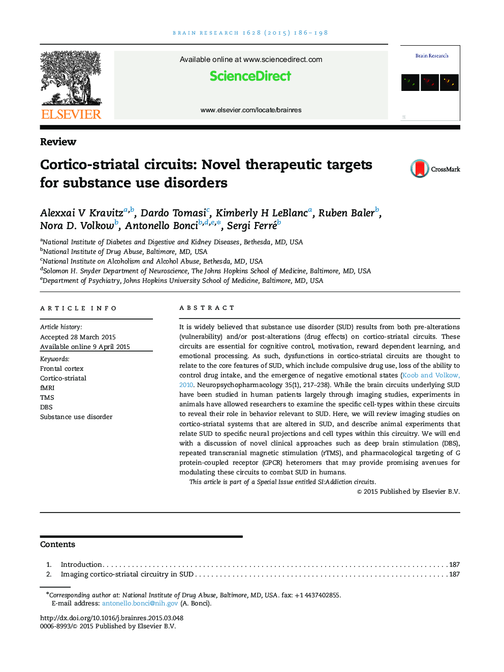 ReviewCortico-striatal circuits: Novel therapeutic targets for substance use disorders