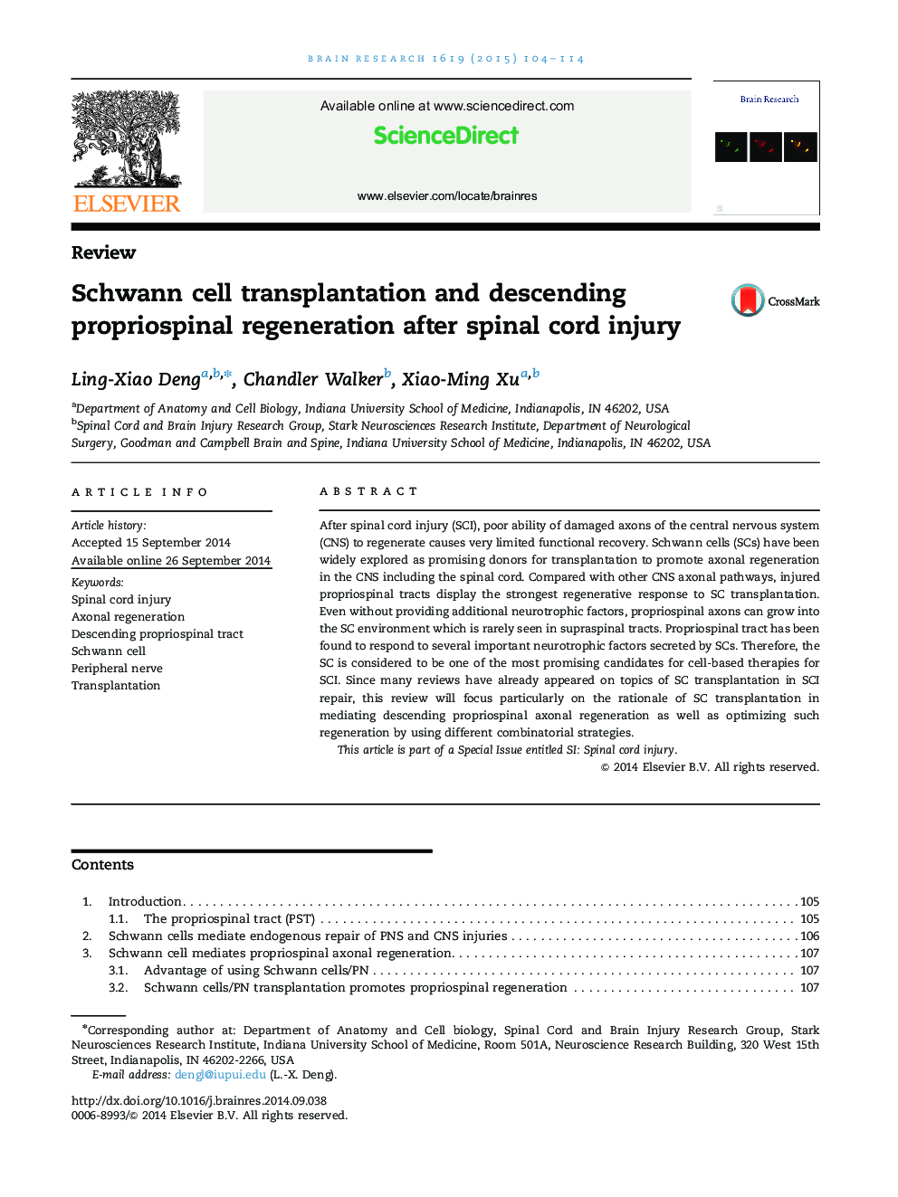 ReviewSchwann cell transplantation and descending propriospinal regeneration after spinal cord injury
