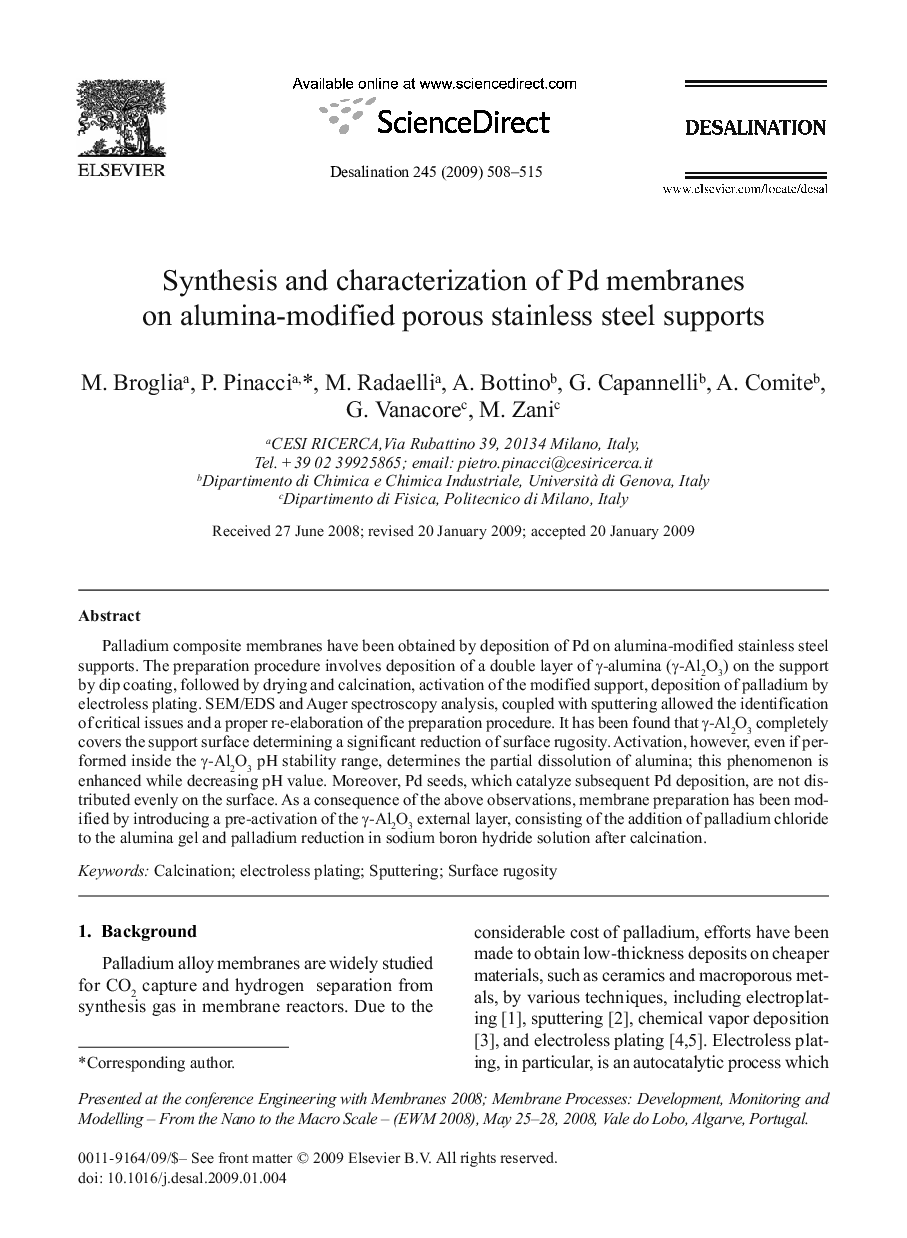 Synthesis and characterization of Pd membranes on alumina-modified porous stainless steel supports