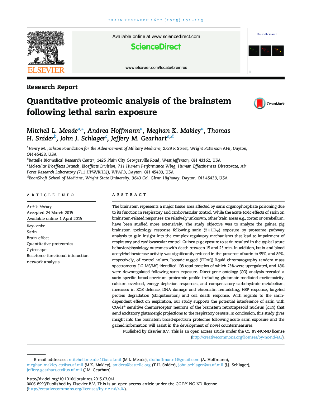 Quantitative proteomic analysis of the brainstem following lethal sarin exposure