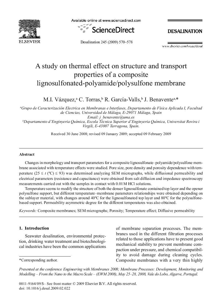 A study on thermal effect on structure and transport properties of a composite lignosulfonated-polyamide/polysulfone membrane