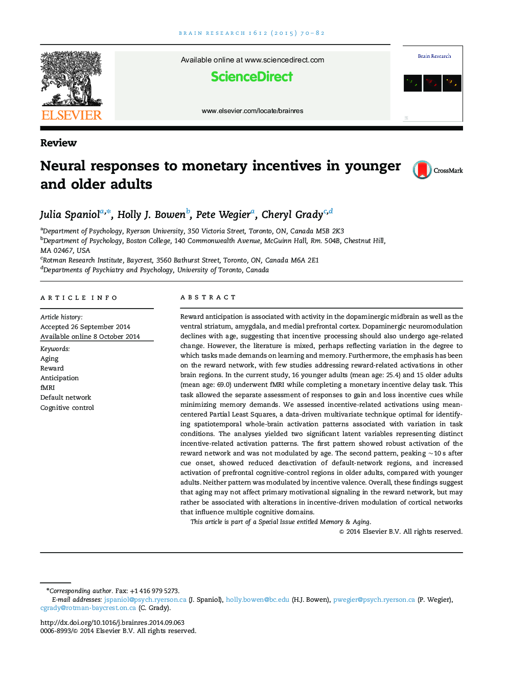 ReviewNeural responses to monetary incentives in younger and older adults