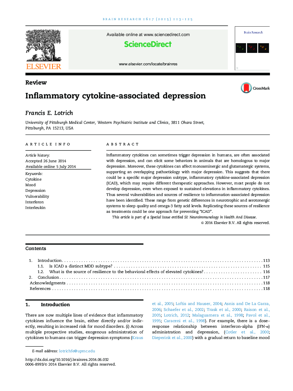 ReviewInflammatory cytokine-associated depression