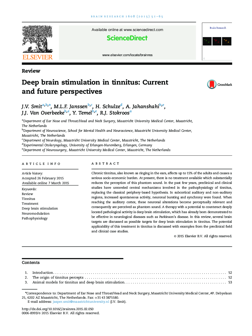 ReviewDeep brain stimulation in tinnitus: Current and future perspectives