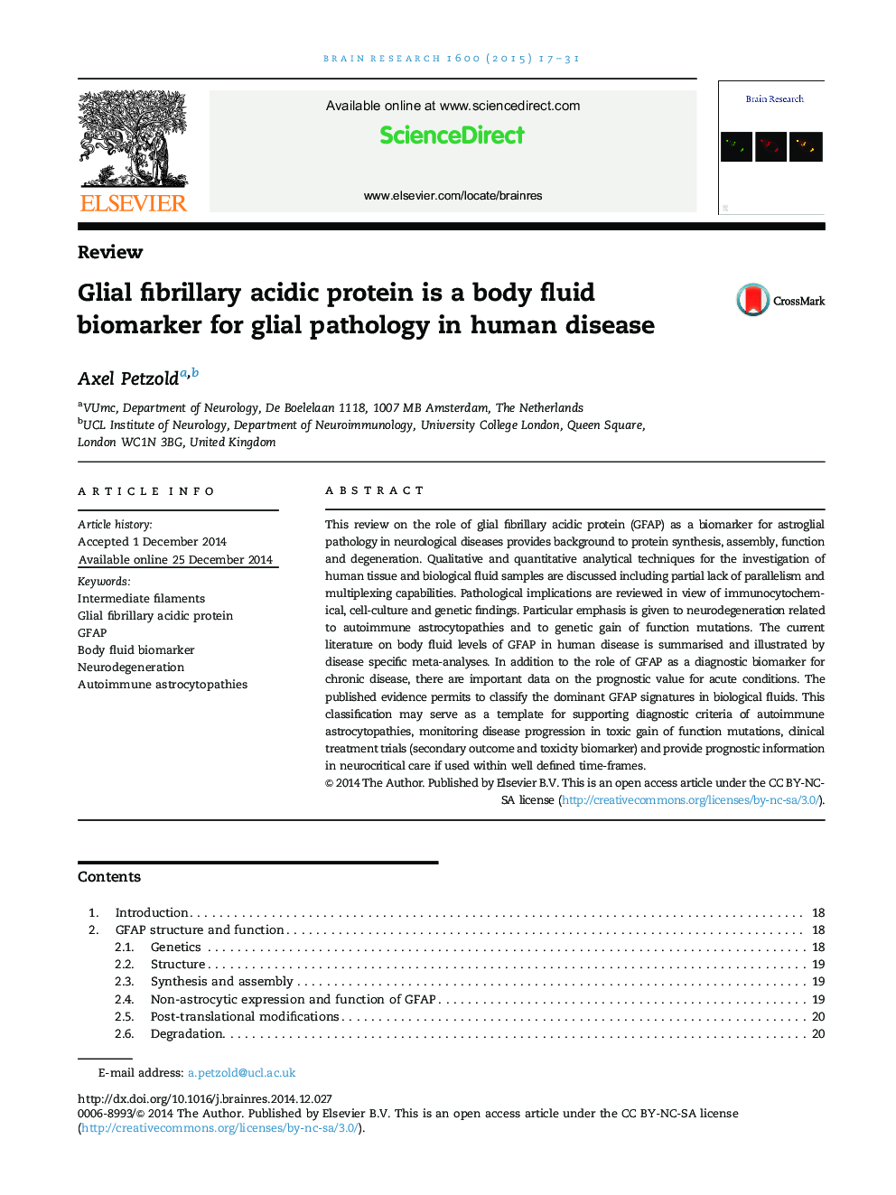 ReviewGlial fibrillary acidic protein is a body fluid biomarker for glial pathology in human disease