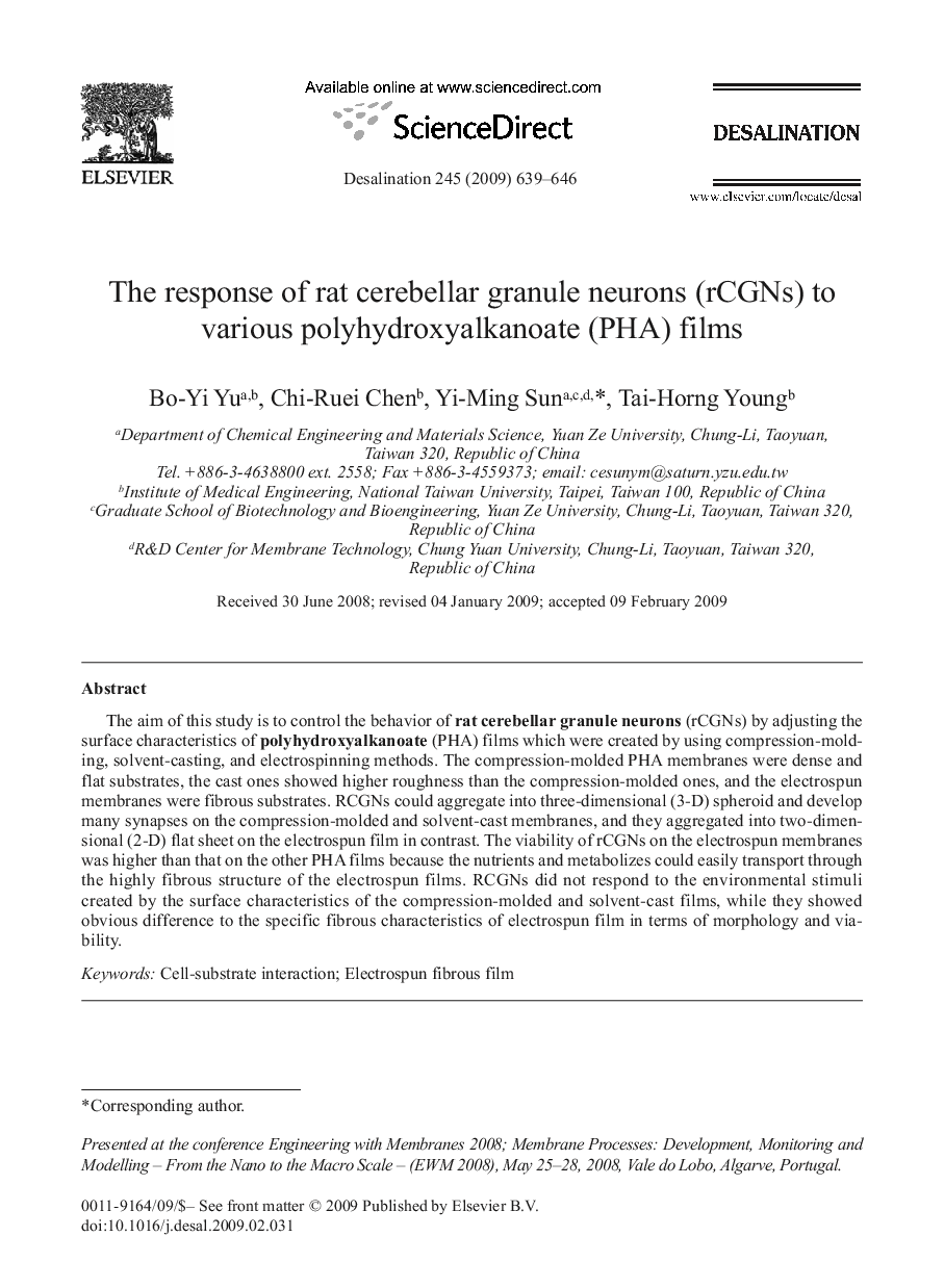 The response of rat cerebellar granule neurons (rCGNs) to various polyhydroxyalkanoate (PHA) films