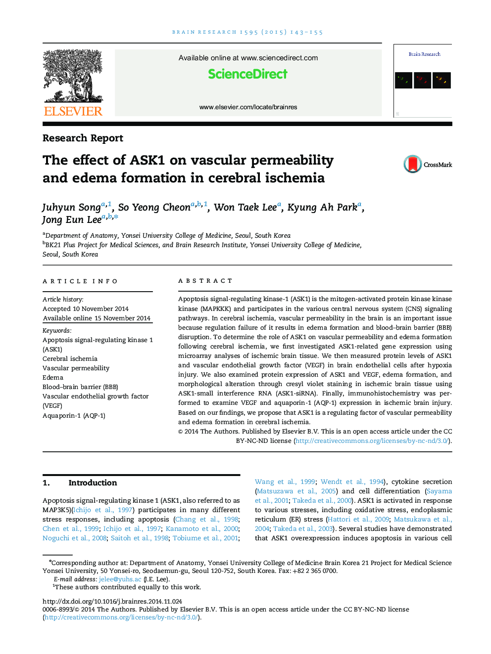 Research ReportThe effect of ASK1 on vascular permeability and edema formation in cerebral ischemia