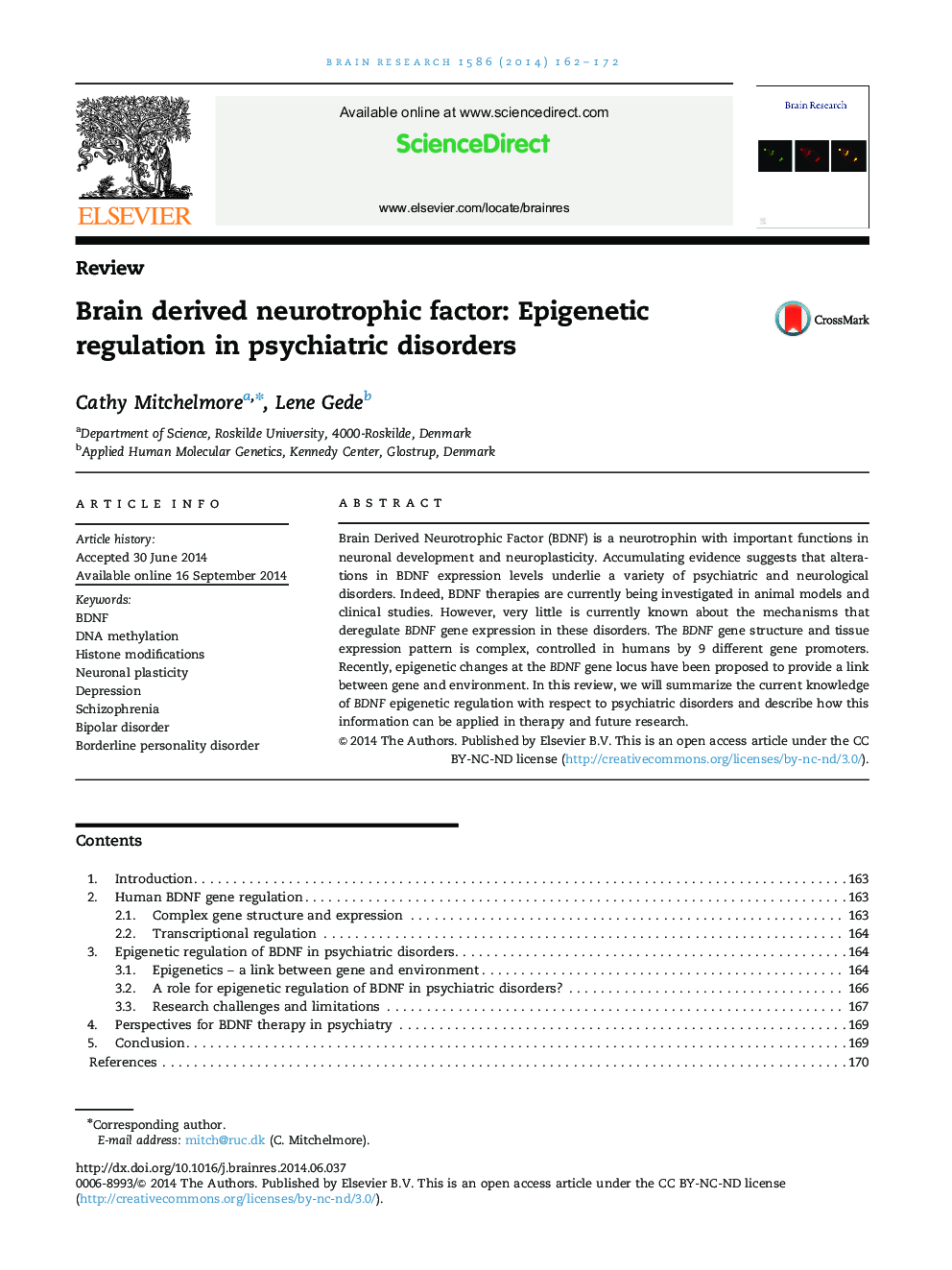 ReviewBrain derived neurotrophic factor: Epigenetic regulation in psychiatric disorders