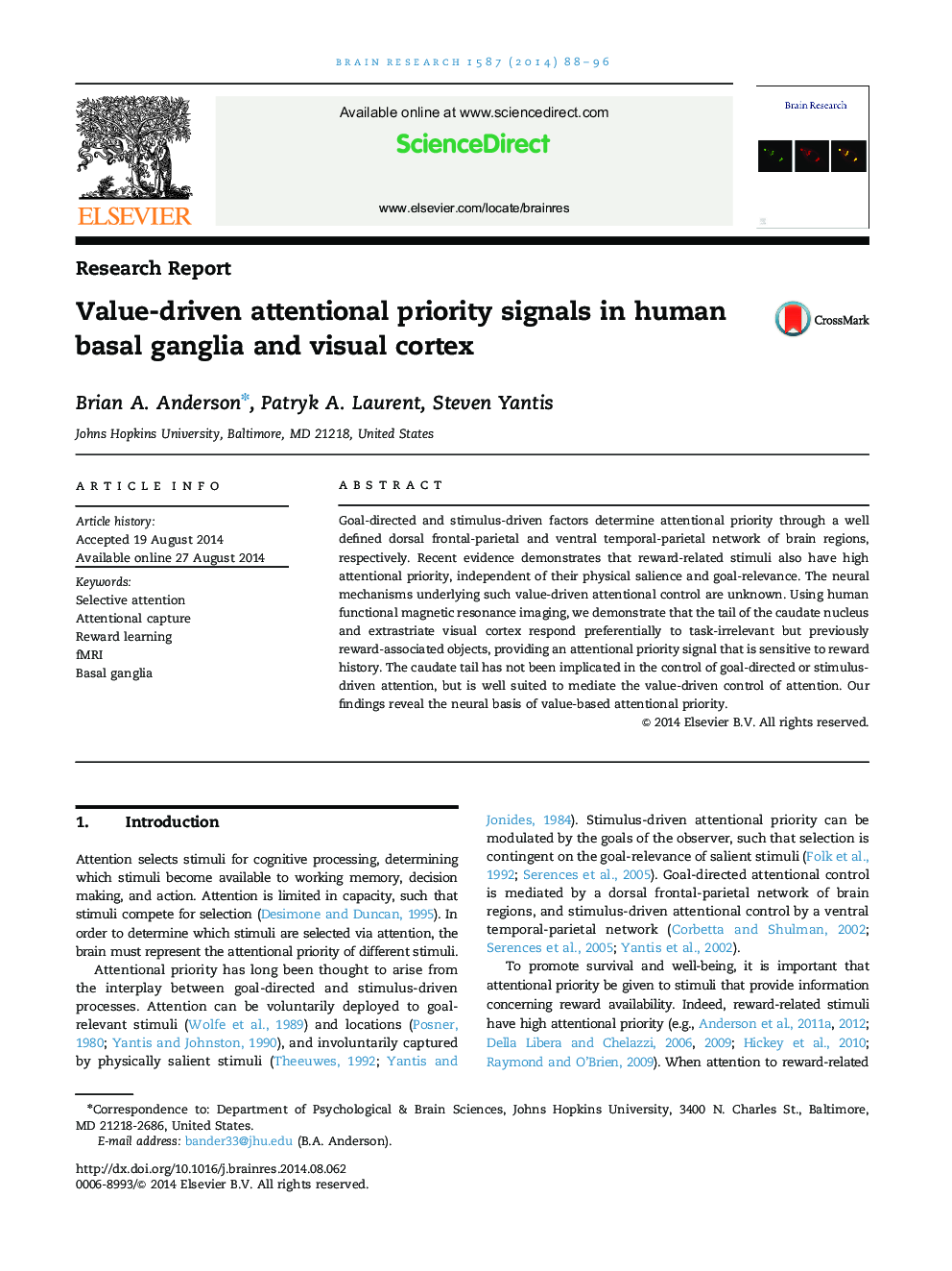 گزارش تحقیق سیگنال های اولویت توجهی به محور اصلی در گانگلیون های پایه انسان و قشر بینایی 