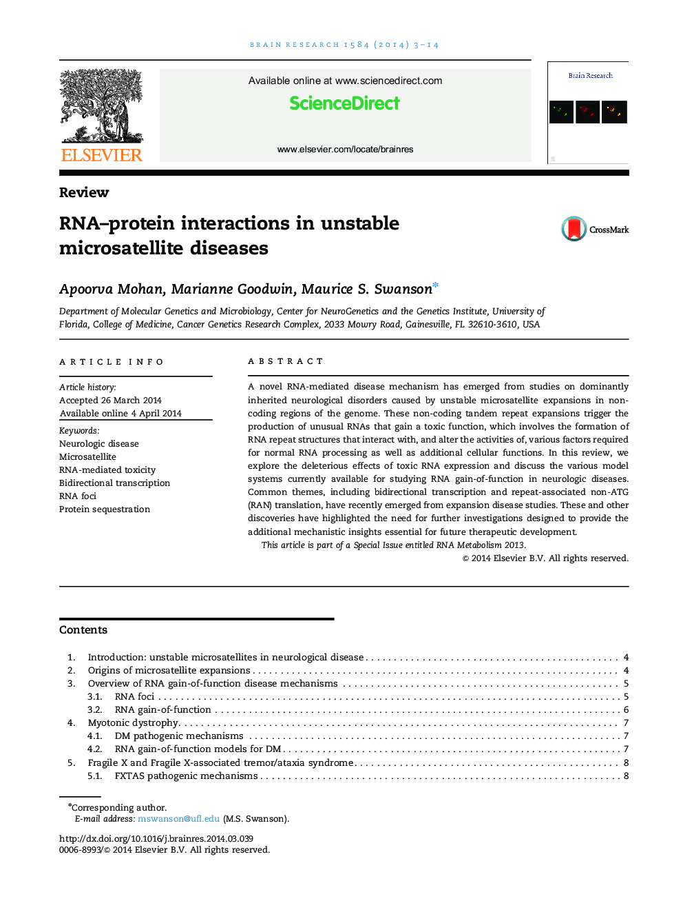 ReviewRNA-protein interactions in unstable microsatellite diseases