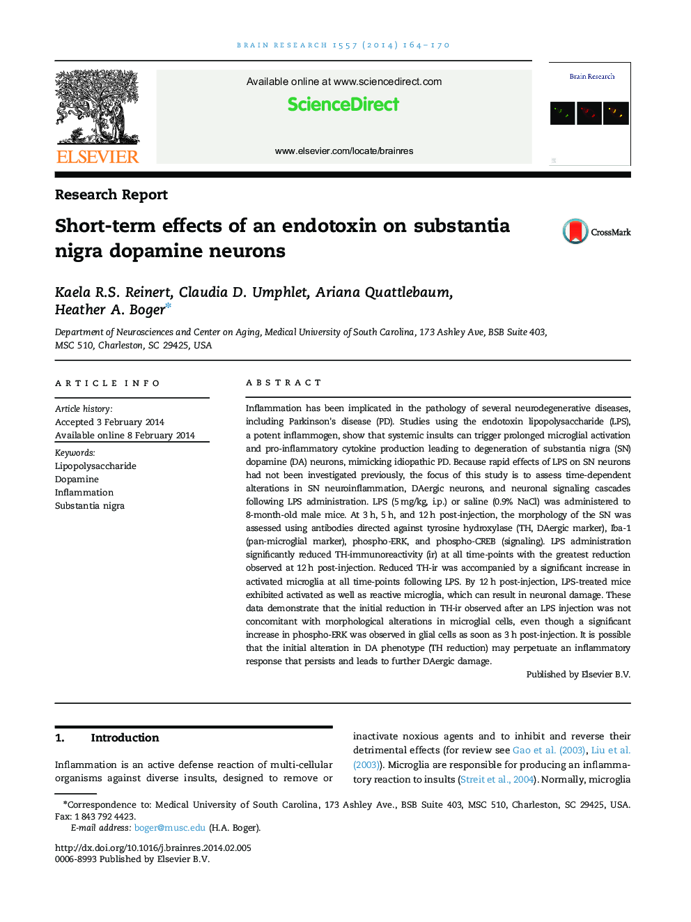 Short-term effects of an endotoxin on substantia nigra dopamine neurons