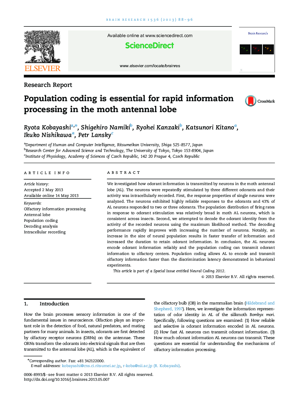 Research ReportPopulation coding is essential for rapid information processing in the moth antennal lobe