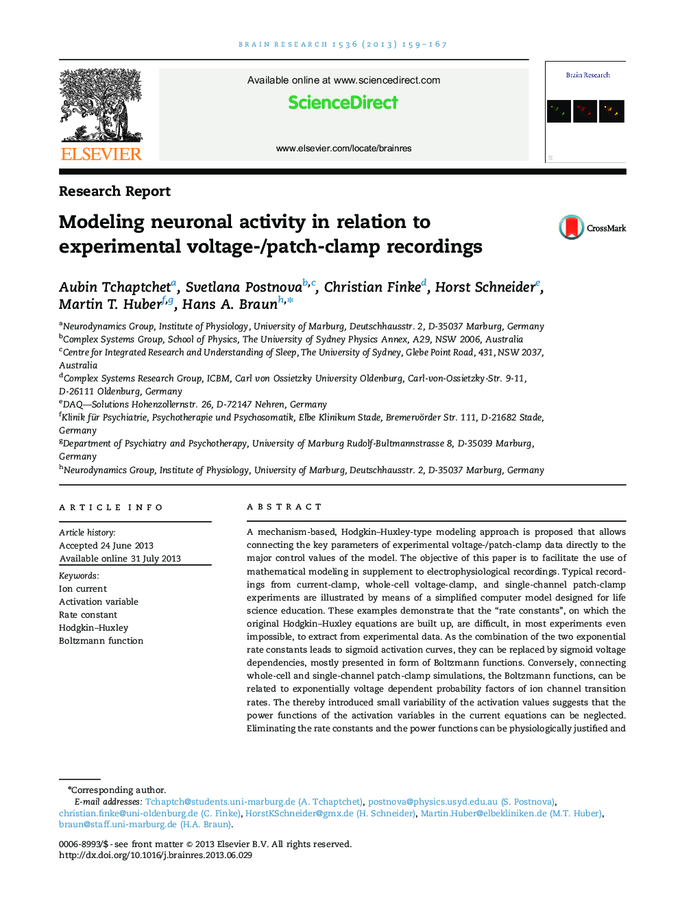 Research ReportModeling neuronal activity in relation to experimental voltage-/patch-clamp recordings