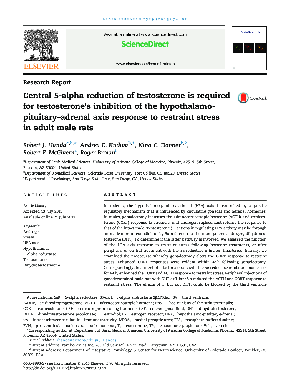 گزارش تحقیق 5-آلفا کاهش تستوسترون در کاهش تستوسترون در پاسخگویی محوری هیپوتالامو-هیپوفیو-آدرنال به استرس محدود کردن در موش های صحرایی نر 