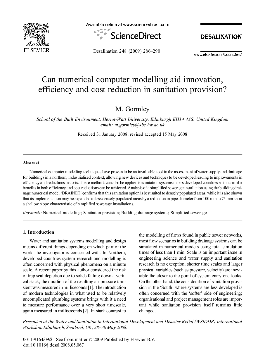 Can numerical computer modelling aid innovation, efficiency and cost reduction in sanitation provision?