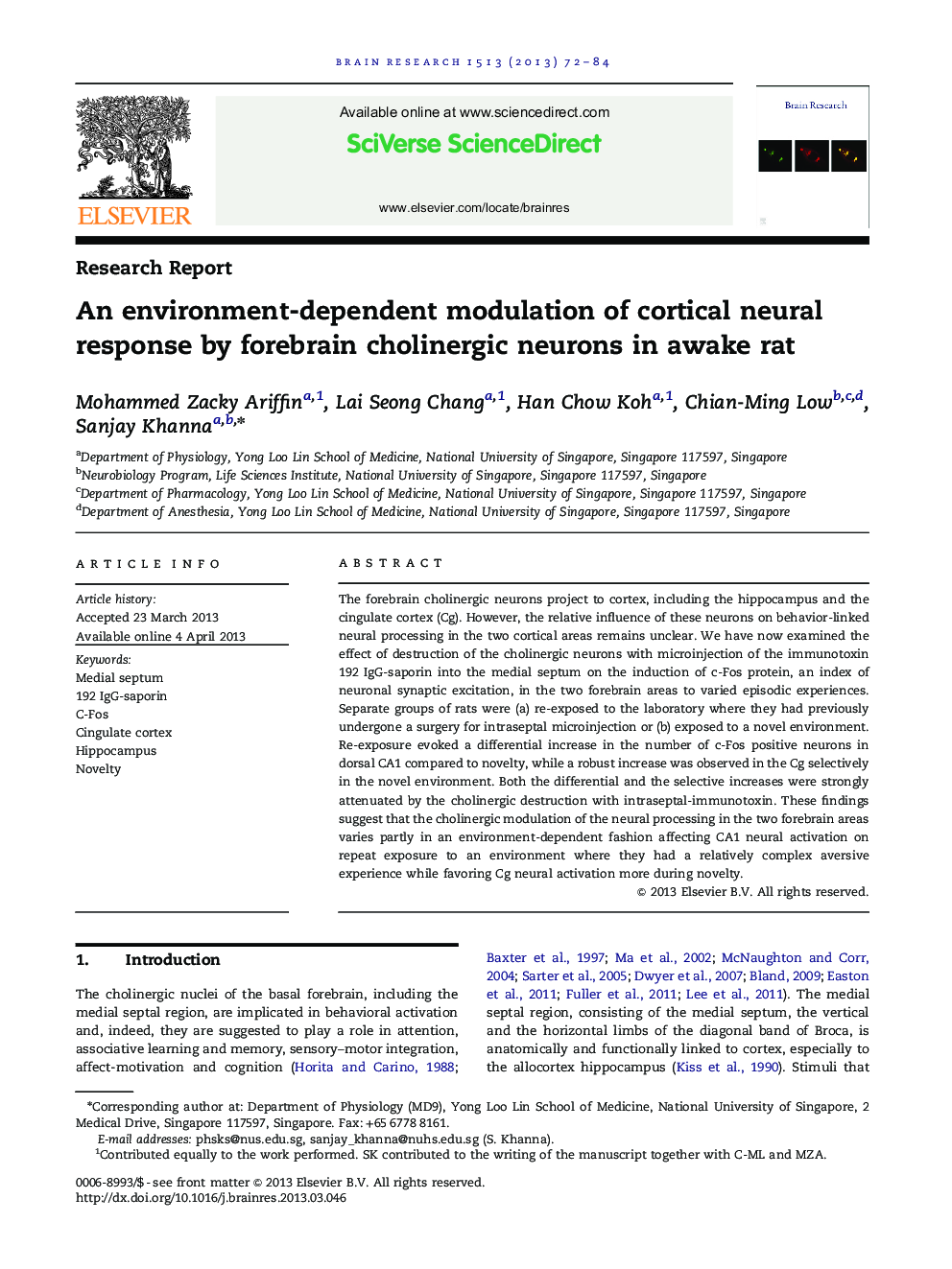 Research ReportAn environment-dependent modulation of cortical neural response by forebrain cholinergic neurons in awake rat