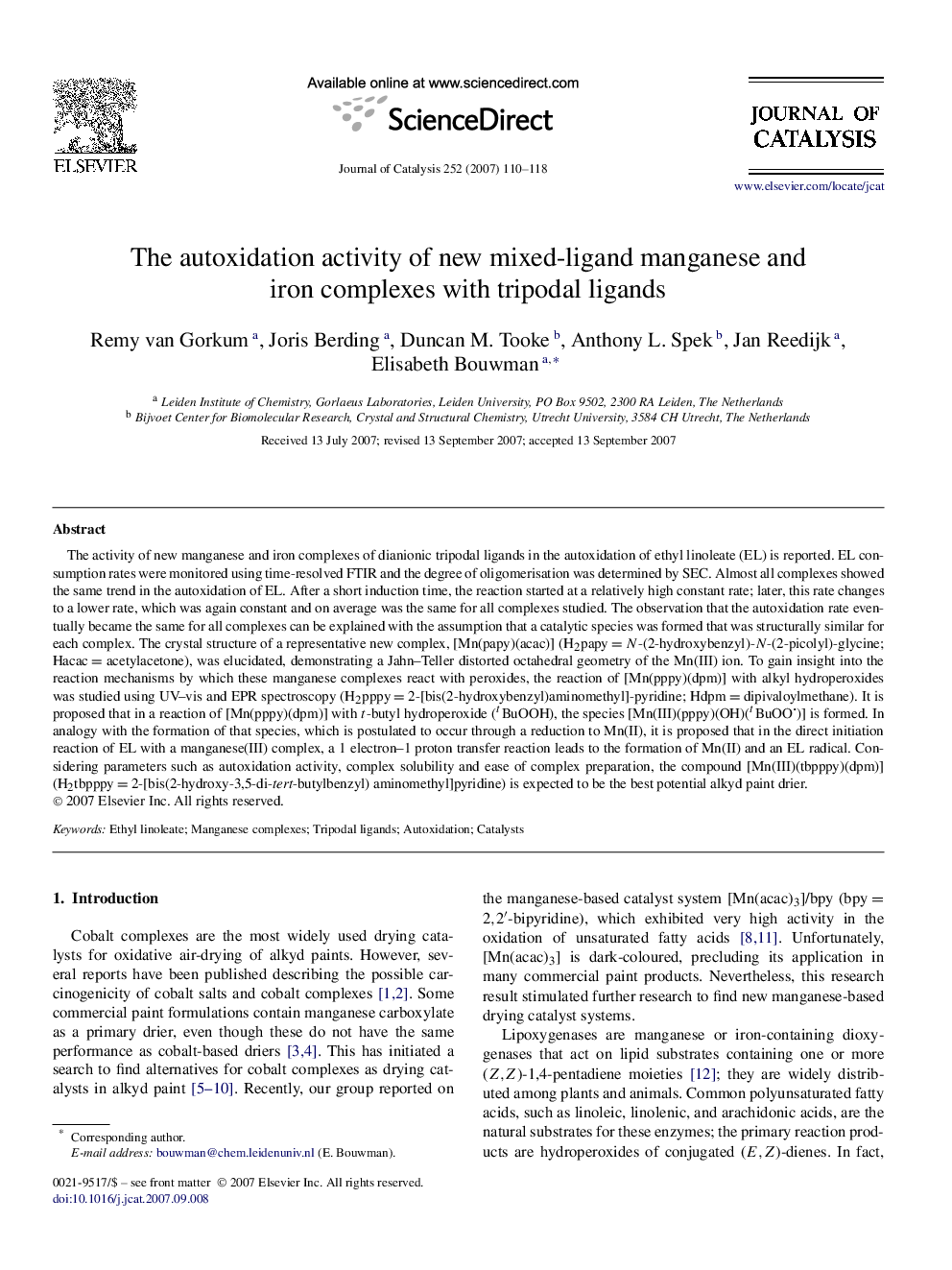 The autoxidation activity of new mixed-ligand manganese and iron complexes with tripodal ligands