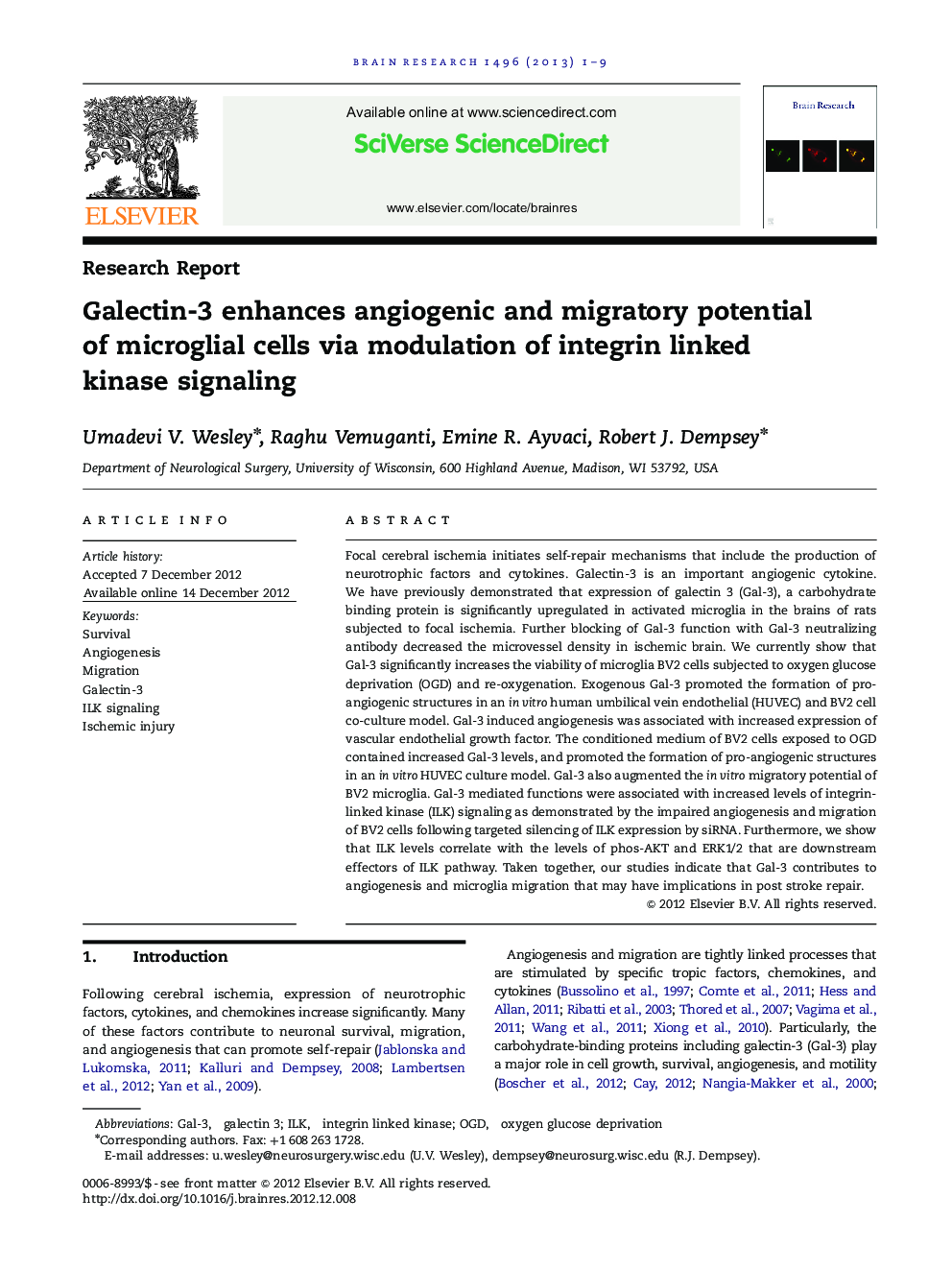 گزارش تحقیقاتی گالکتین-3 افزایش پتانسیل آنژیوژنیک و مهاجرت سلول های میکروگلالی را از طریق مدولاسیون سیگنالینگ کیناز مرتبط با انتگرال 