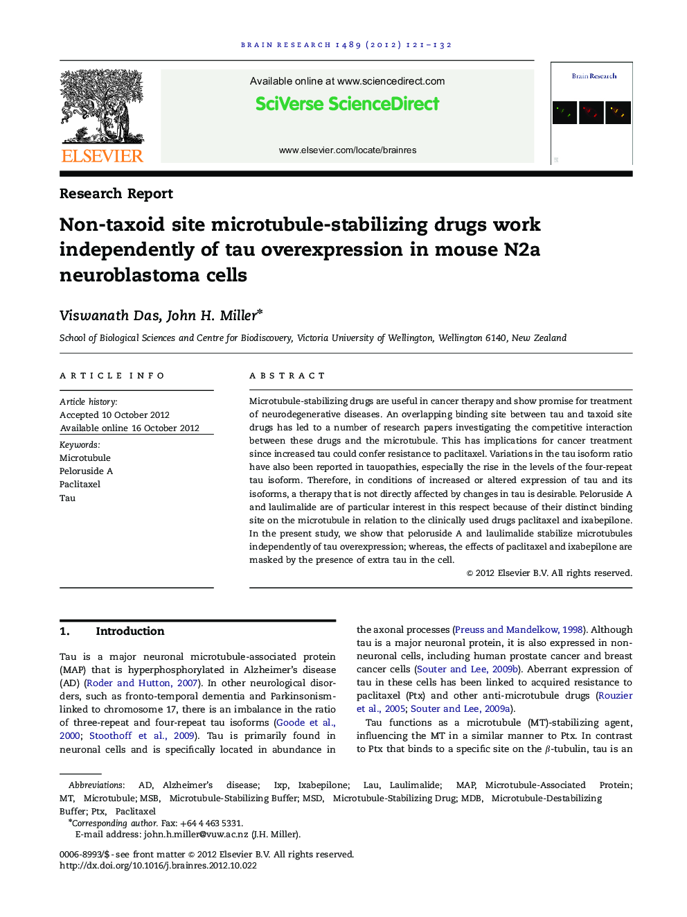 Research ReportNon-taxoid site microtubule-stabilizing drugs work independently of tau overexpression in mouse N2a neuroblastoma cells