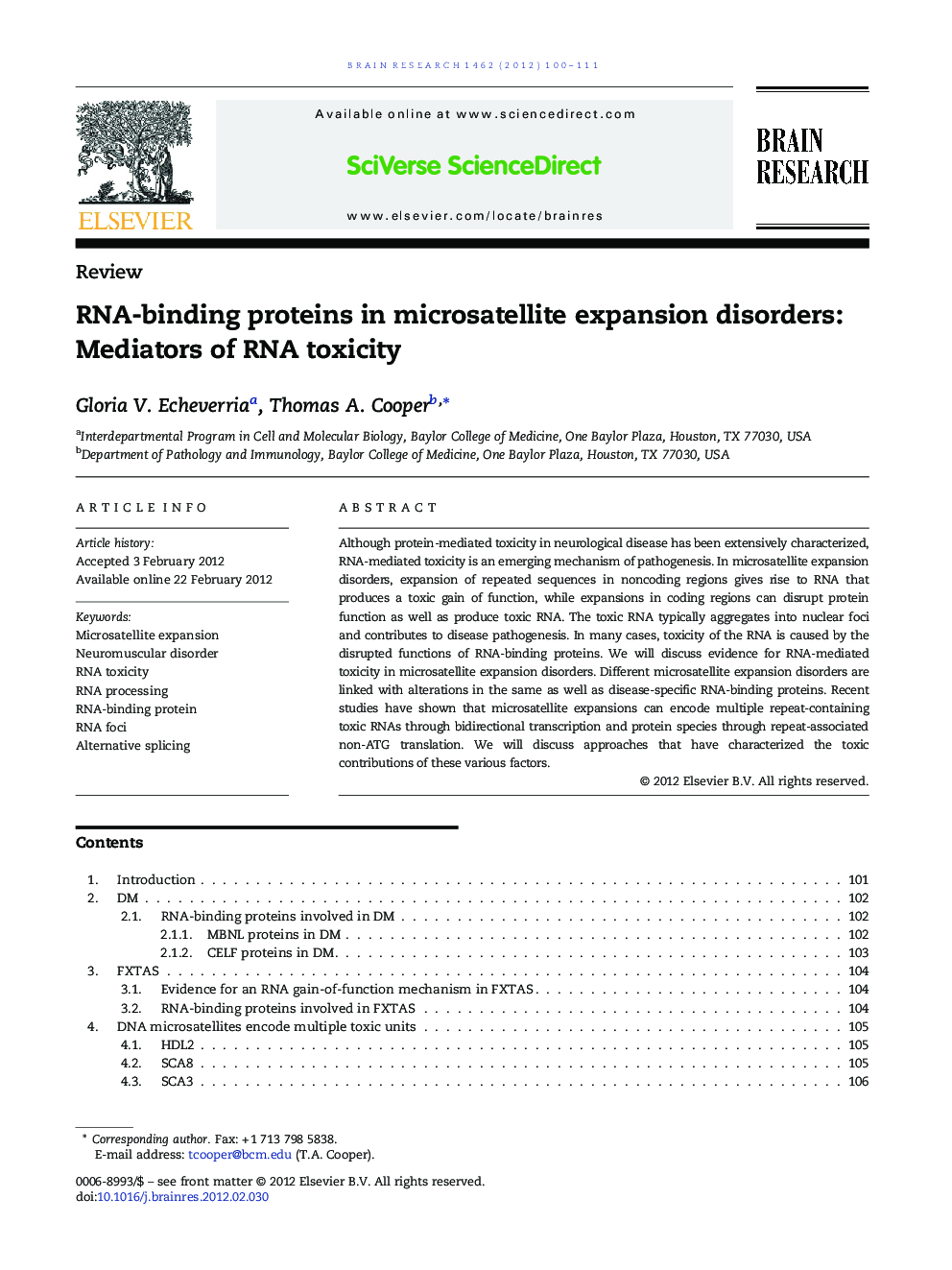 ReviewRNA-binding proteins in microsatellite expansion disorders: Mediators of RNA toxicity