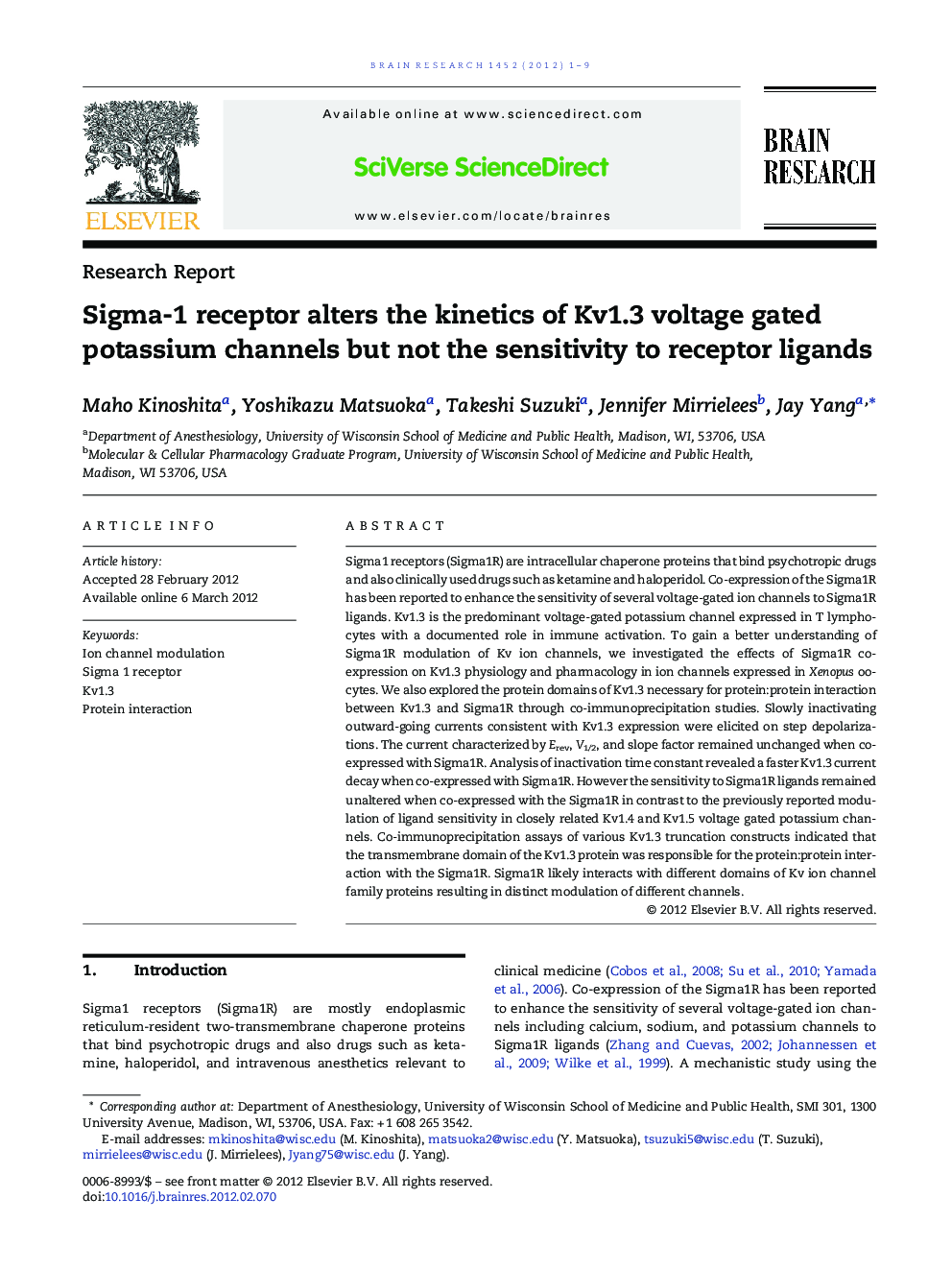 Sigma-1 receptor alters the kinetics of Kv1.3 voltage gated potassium channels but not the sensitivity to receptor ligands