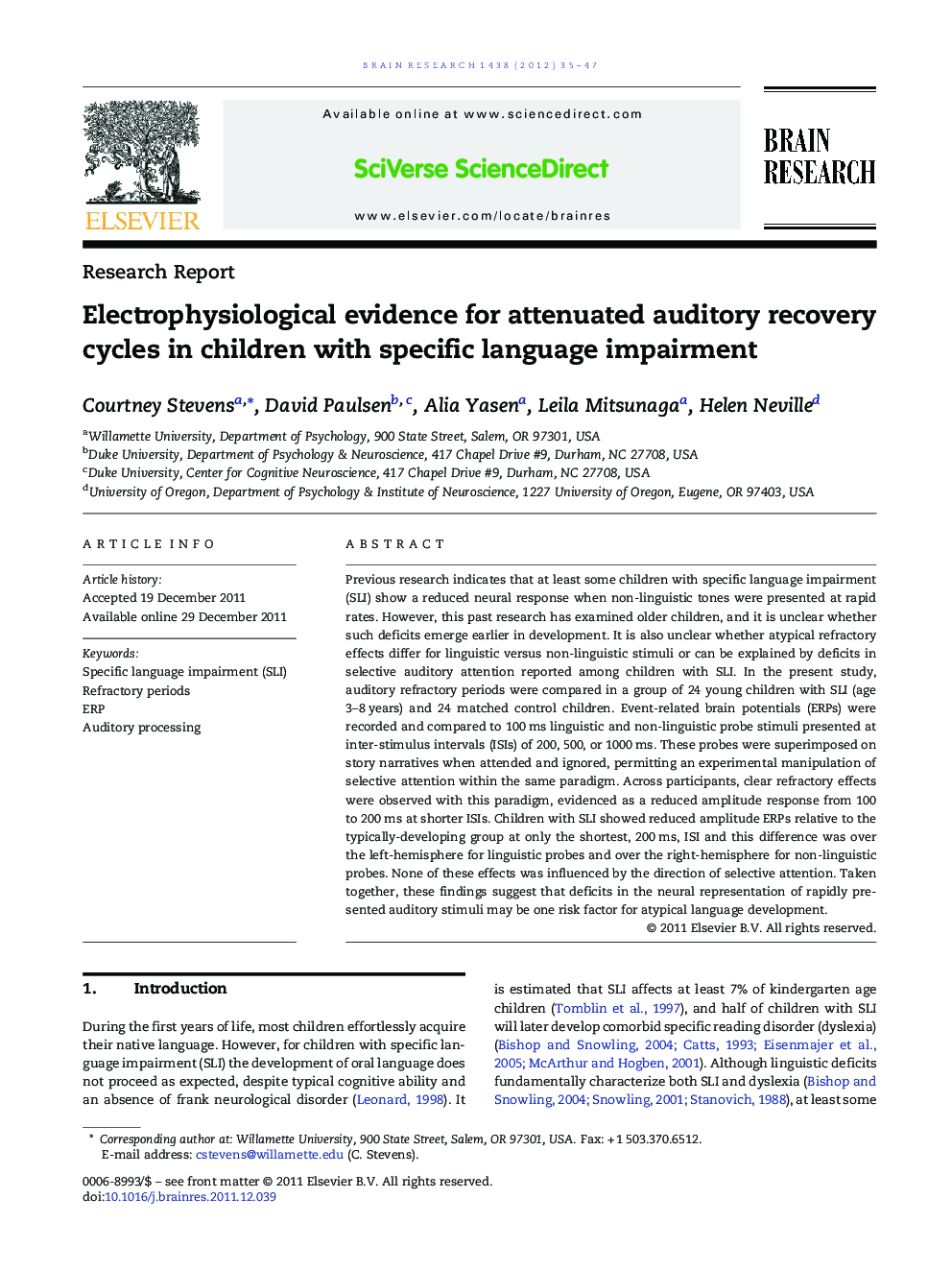 Electrophysiological evidence for attenuated auditory recovery cycles in children with specific language impairment