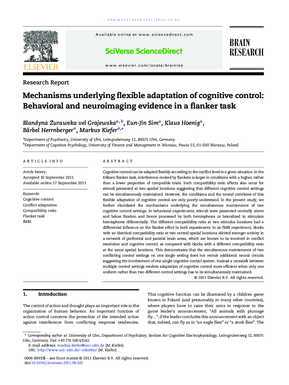 Research ReportMechanisms underlying flexible adaptation of cognitive control: Behavioral and neuroimaging evidence in a flanker task
