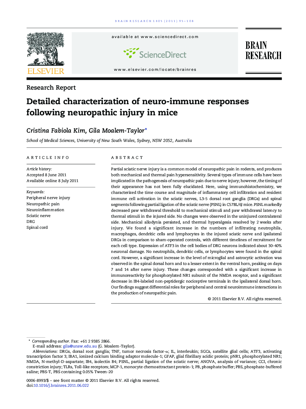 Research ReportDetailed characterization of neuro-immune responses following neuropathic injury in mice