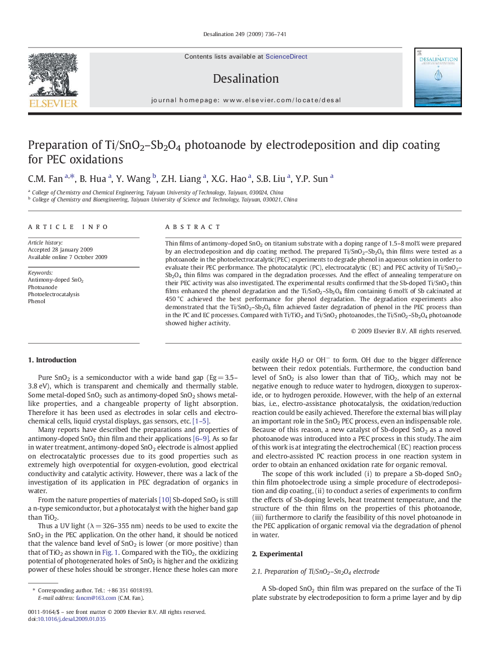 Preparation of Ti/SnO2-Sb2O4 photoanode by electrodeposition and dip coating for PEC oxidations