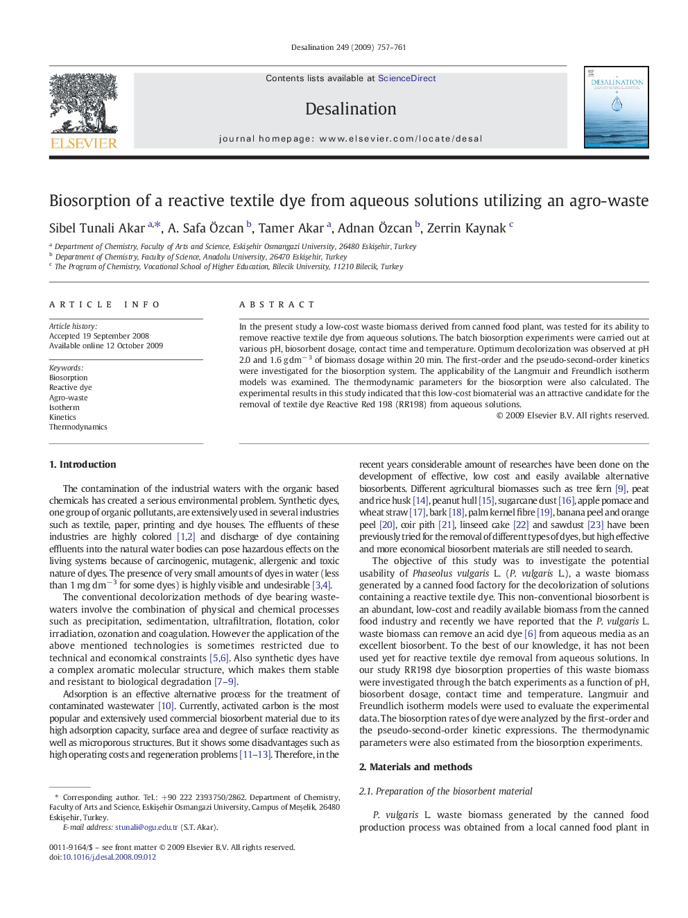 Biosorption of a reactive textile dye from aqueous solutions utilizing an agro-waste