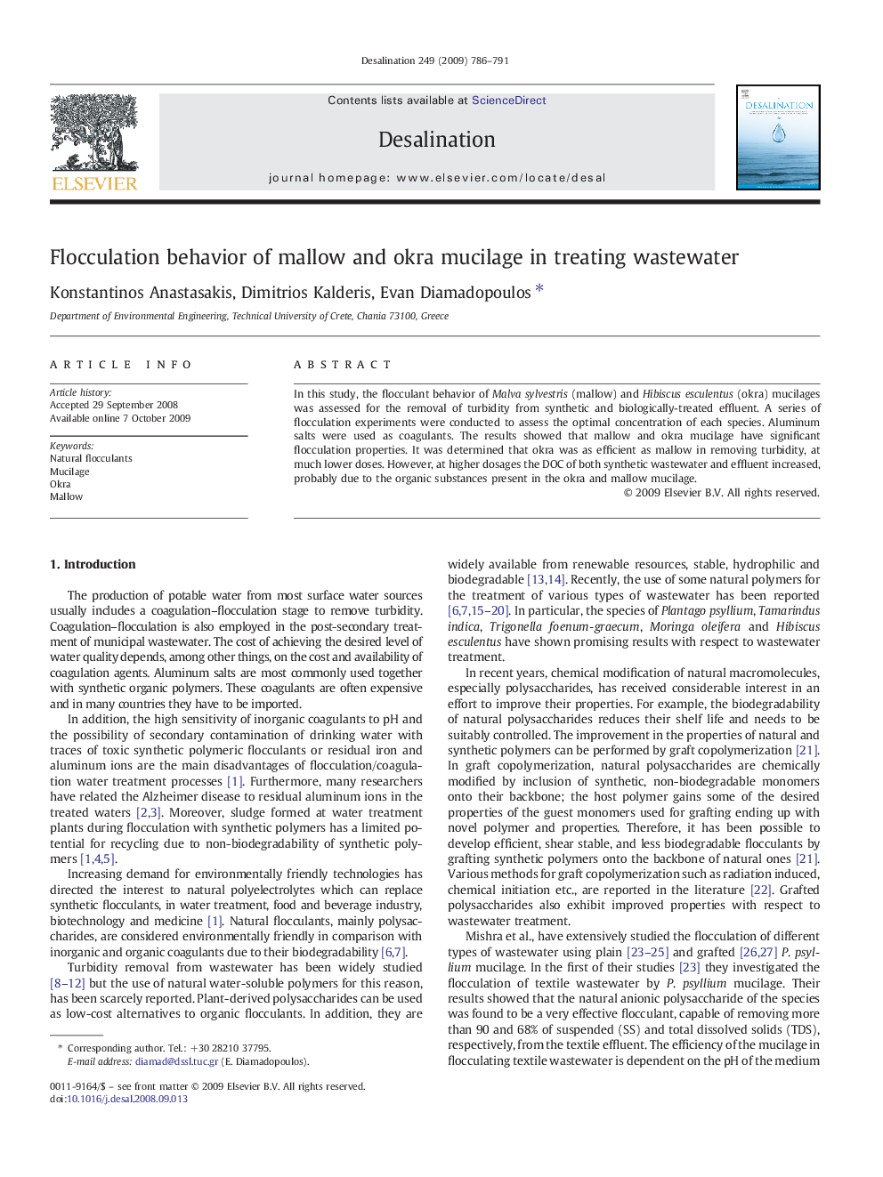 Flocculation behavior of mallow and okra mucilage in treating wastewater